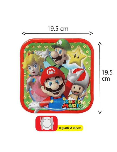 Super Mario - Piatti di carta da dessert 20 cm