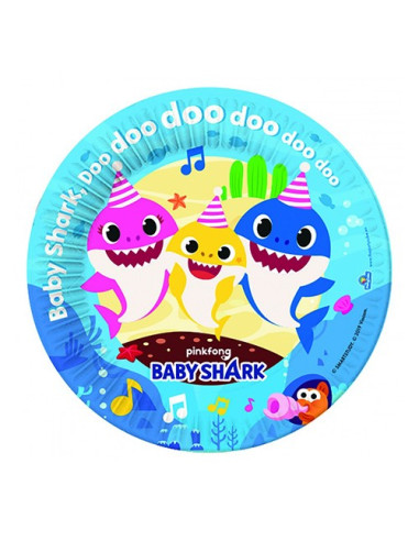 Baby Shark - Piatti di carta da dessert 20 cm ECO