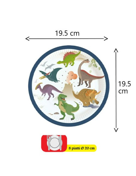 Happy Dinosaur - Piatti di carta da dessert 20 cm