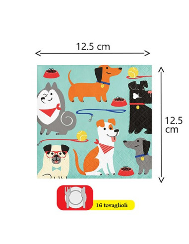 Dog Party Tovaglioli di carta da dessert 25x25 cm