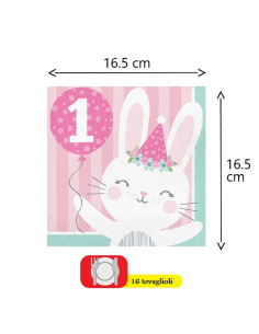 Tovagliolo 33 x 33 cm 1 Compleanno Coniglietta 2