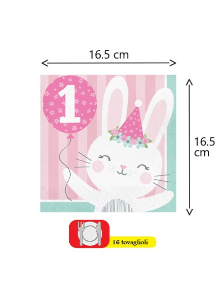 Tovagliolo 33 x 33 cm 1 Compleanno Coniglietta