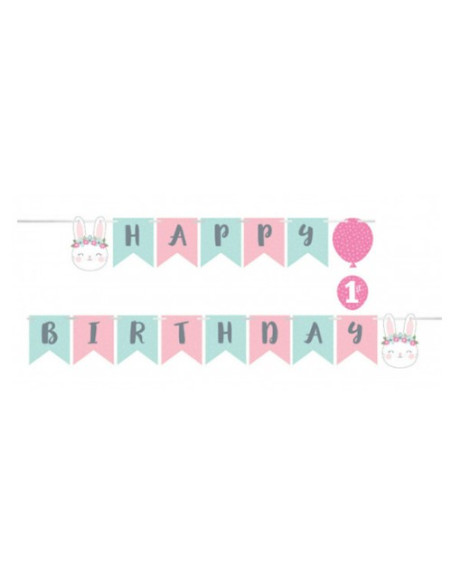 Festone Happy Birthday 192 x 15 cm con adesivo 1 compleanno Coniglietta