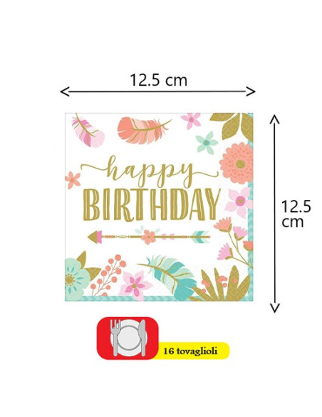 Boho Birthday Girl Tovaglioli di carta da dessert 25x25 cm