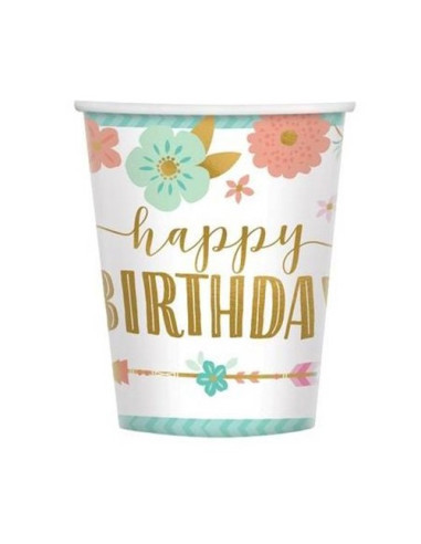 Boho Birthday Girl - Bicchieri di carta 266 ml