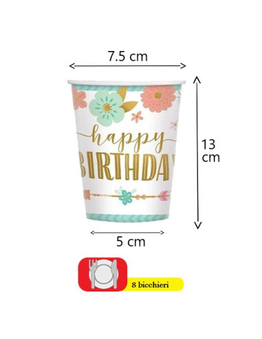 Boho Birthday Girl - Bicchieri di carta 266 ml