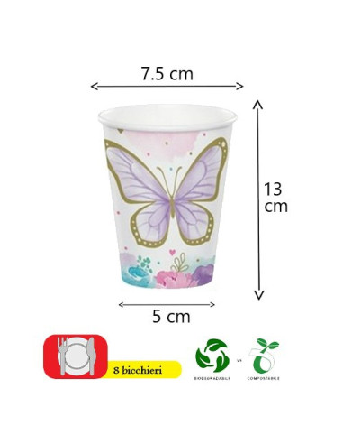 Farfalle Butterfly Bicchieri di carta 266 ml ECO