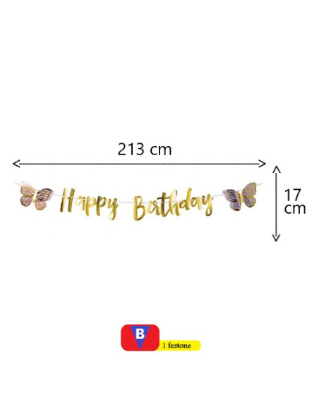 Farfalle Butterfly Festone sagomato Happy Birthday 213x17 cm
