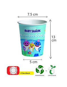 Baby Shark Bicchieri di carta 250 ml ECO 2