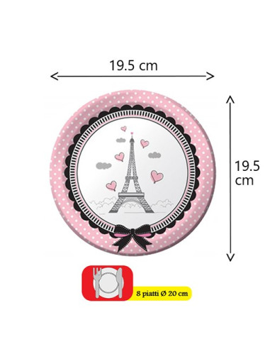 Party in Paris - Piatti di carta da dessert 18 cm