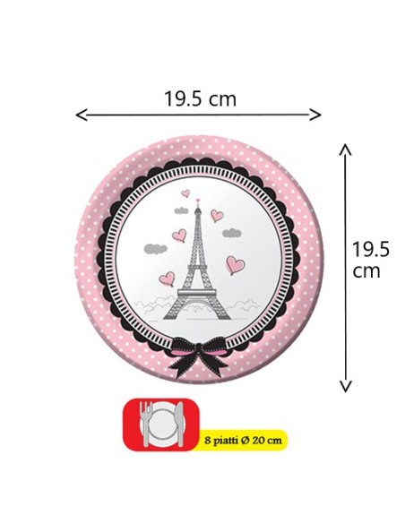 Party in Paris - Piatti di carta da dessert 18 cm