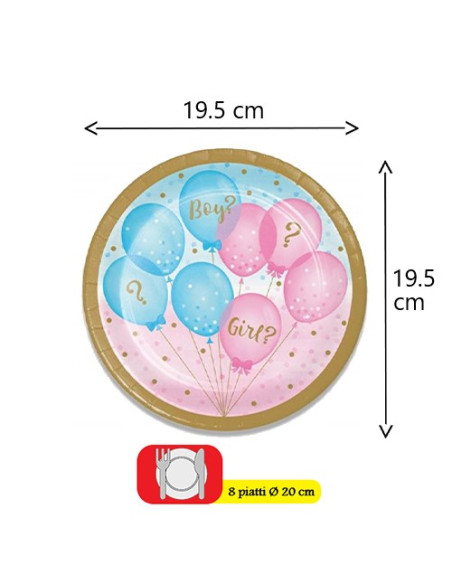 Gender Reveal - Piatti di carta da dessert 18 cm
