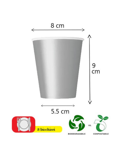 Argento Bicchieri di carta 266 ml ECO