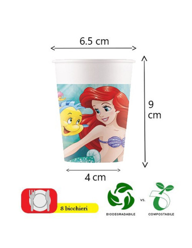 Ariel la Sirenetta Bicchieri di carta 266 ml ECO
