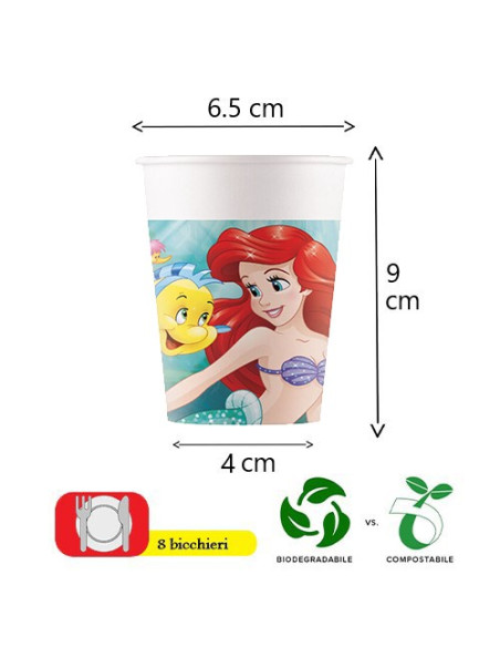 Ariel la Sirenetta Bicchieri di carta 266 ml ECO