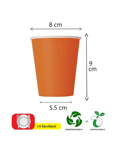 Arancione - Bicchieri di carta 266 ml