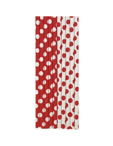 Rosso Pois Bianchi - Cannucce di carta 21 cm