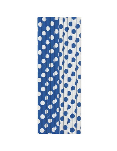 Blu Pois Bianchi - Cannucce di carta 21 cm