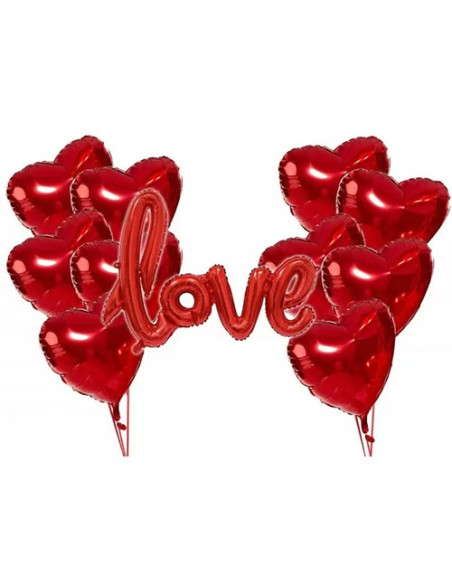 Bouquet di palloncini per San Valentino - Scritta LOVE con palloncini a forma di cuore