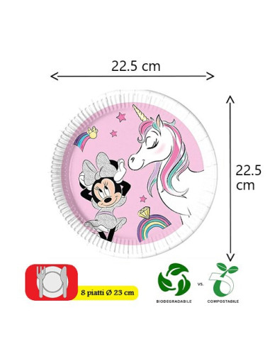 Minnie Unicorn - Piatti di carta da dessert 20 cm