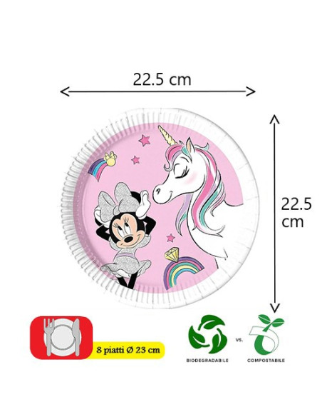 Minnie Unicorn - Piatti di carta da dessert 20 cm