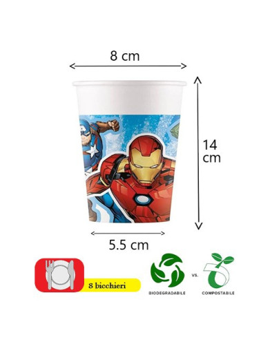 Avengers Bicchieri di carta 200 ml ECO